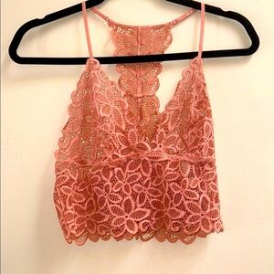 Lace sheer Floral Pink Crop Top